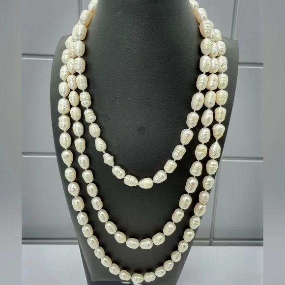 64” Genuine Baroque Pearl Opera Necklace 160g Cream Ivory Statement Piece - Picture 12 of 17